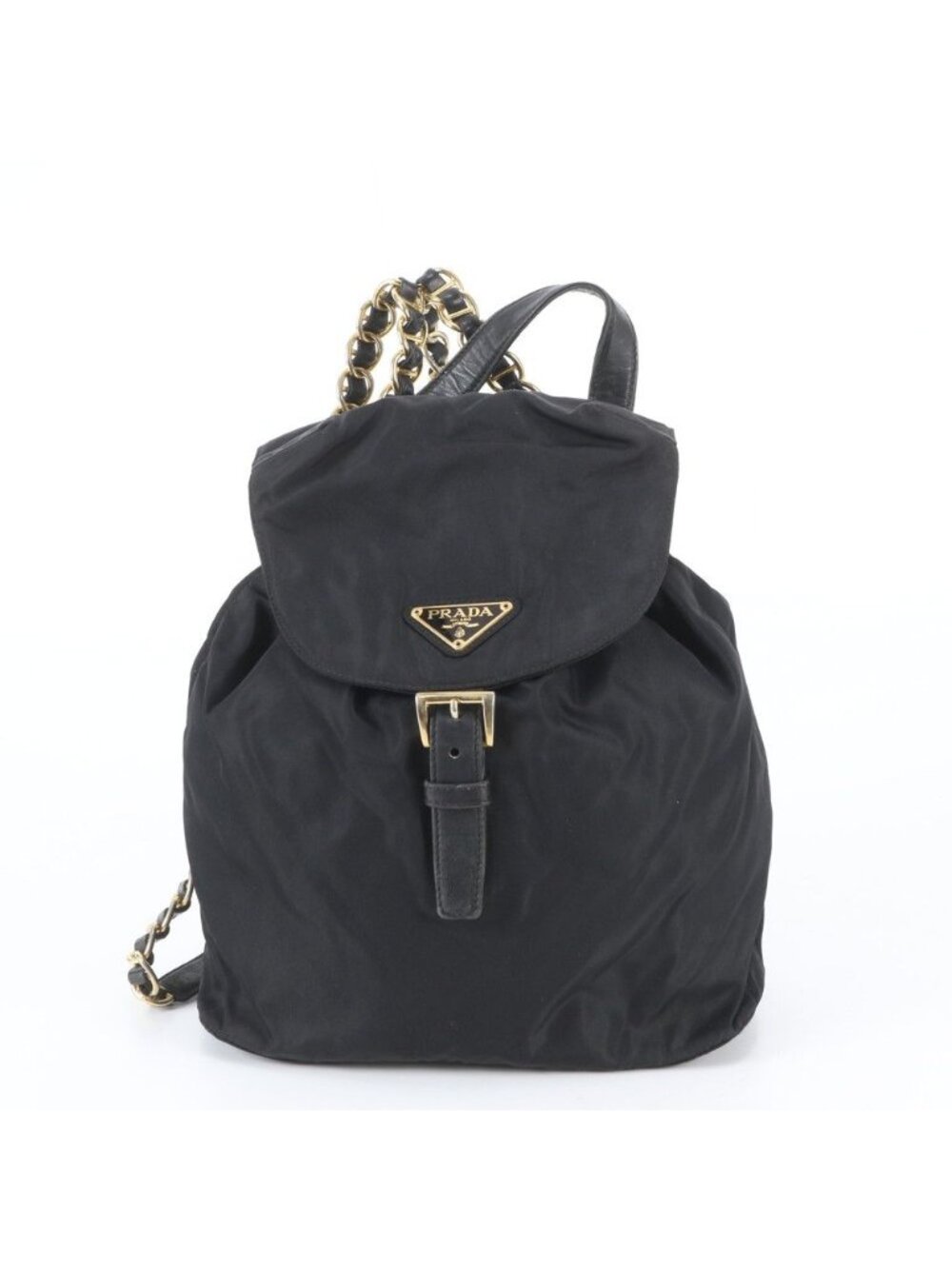 Prada White Tessuto Nylon Triangle Logo Chain Shoulder Leather Backpack